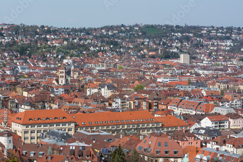 Stuttgart Kessel Landscape Blue Sky Foggy Beautiful Day Orange European Roof Mountains Baden Wuerttemberg