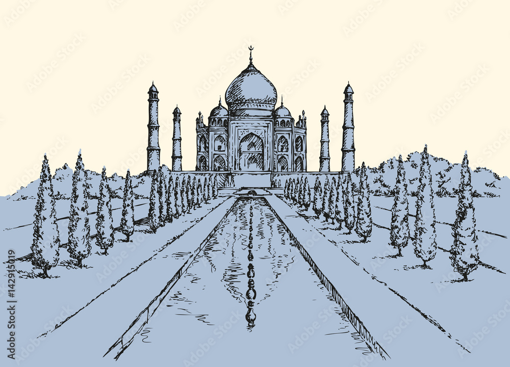 Taj Mahal in India. Vector sketch Stock Vector | Adobe Stock
