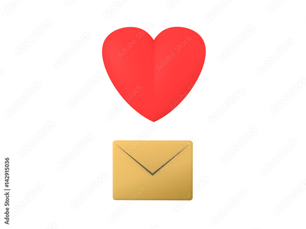 3D Icon with letter envelope and cartoon heart 3D Icon with letter envelope and cartoon heart
