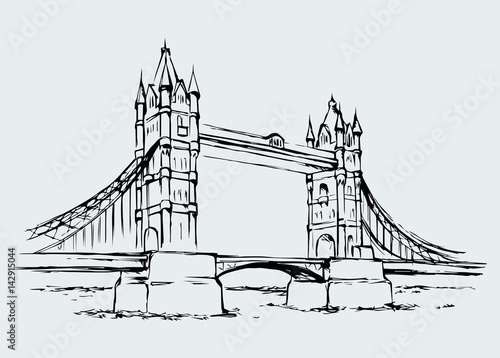 Tower bridge, London, UK. Hand drawn vector illustration