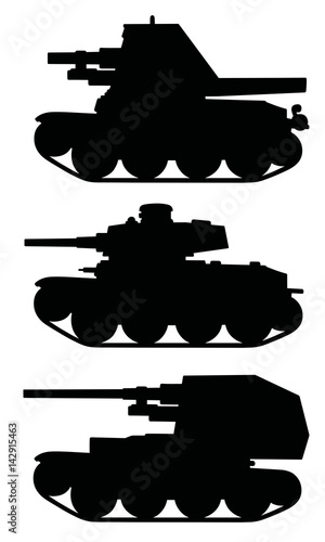 Black silhouettes of classic armored vehicles