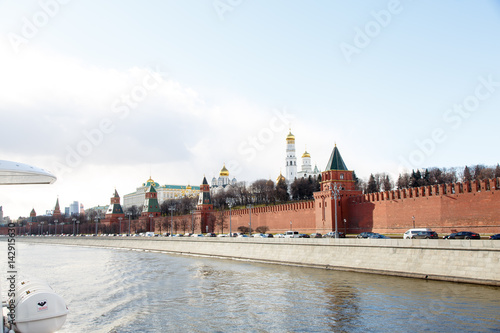 Moscow Kremlin, tower, wall, bell tower of Ivan the Great, river-Moscow