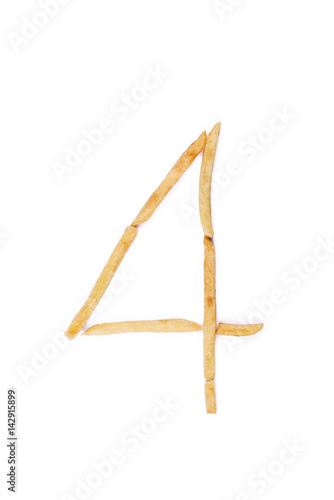 Digit number 1 laid with french fries. Alphabet letter food.