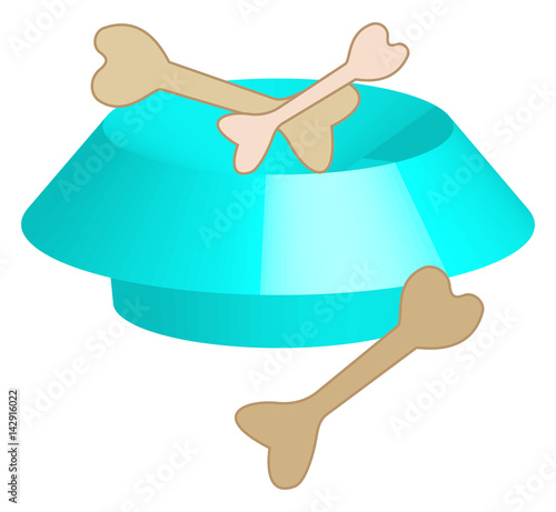 Illustration of dog bowl with bone for children books, printing