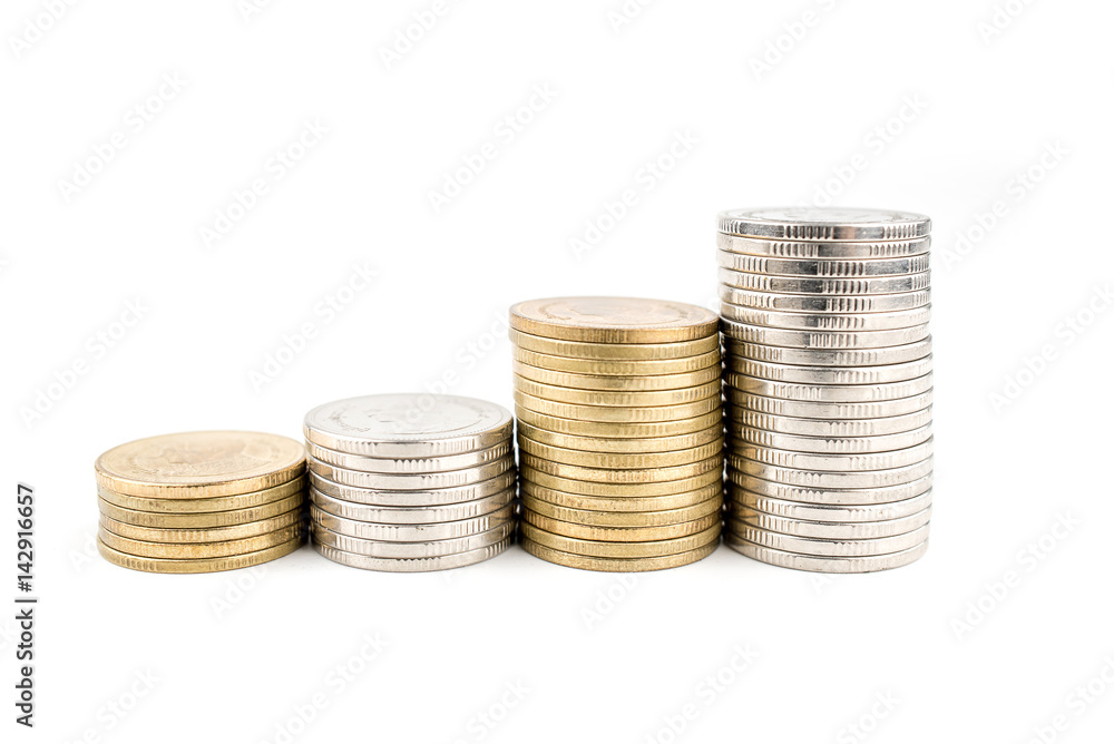 Coin stacks on a white background Coin stacks on a white background