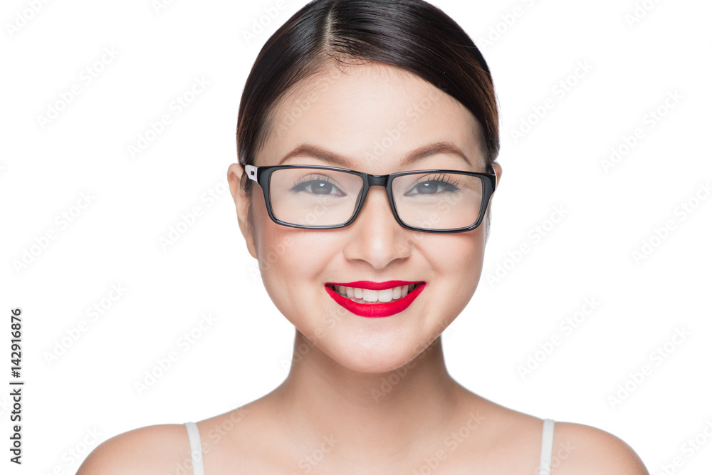 Beauty asian model girl with perfect skin wearing glasses, isolated on white background. Beauty asian model girl with perfect skin wearing glasses, isolated on white background.