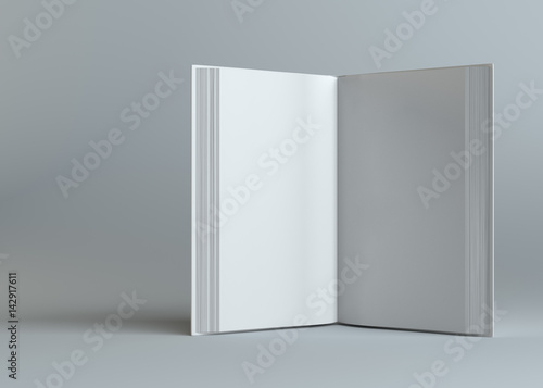 White empty open book on gray background