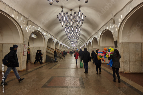 Moscow - 10 January 2017: Mendeleevskaya metro station at the evening photo