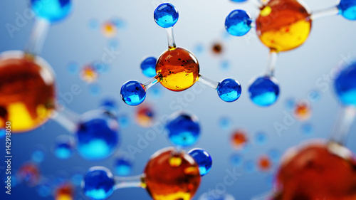 3d illustration of molecule model. Science background with molecules and atoms. photo