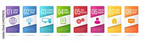 Business infographics cards or labels icons set