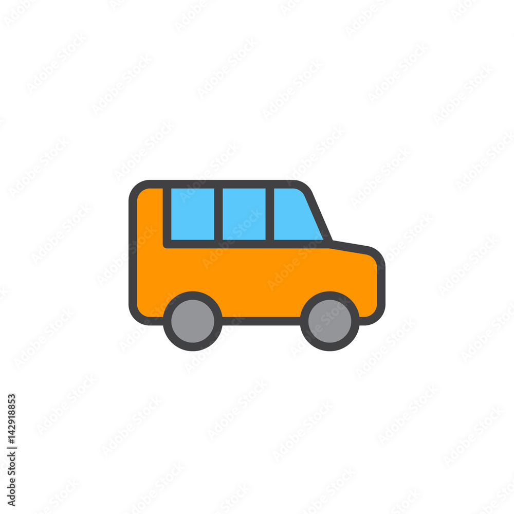 Minivan filled outline icon, line colorful vector sign, linear style pictogram isolated on white. Symbol, logo illustration. Editable stroke. Pixel perfect