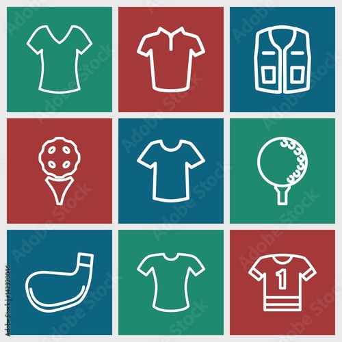 Set of 9 tee outline icons