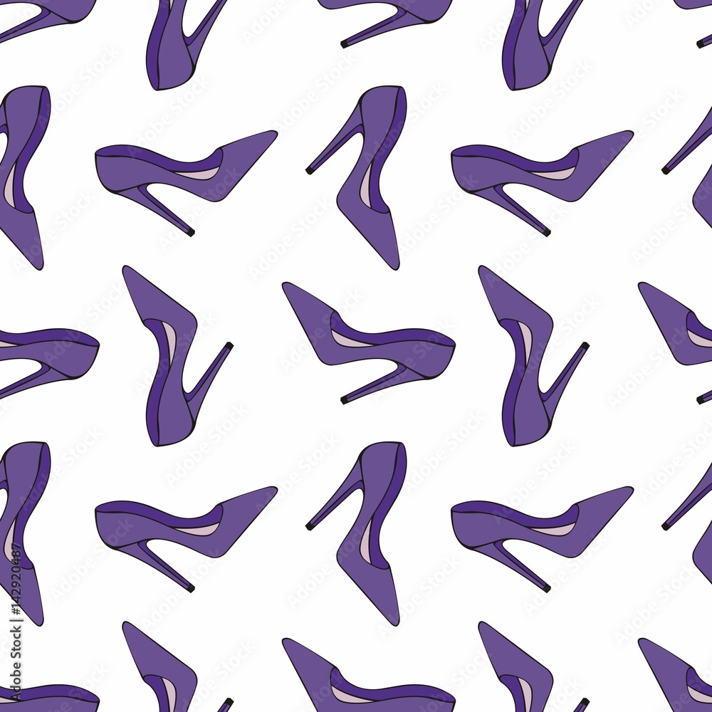 Violet shoes. Stylized seamless pattern. Violet shoes. Stylized seamless pattern.