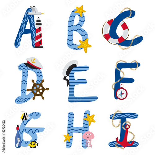 alphabet nautical from A to I - vector illustration, eps
