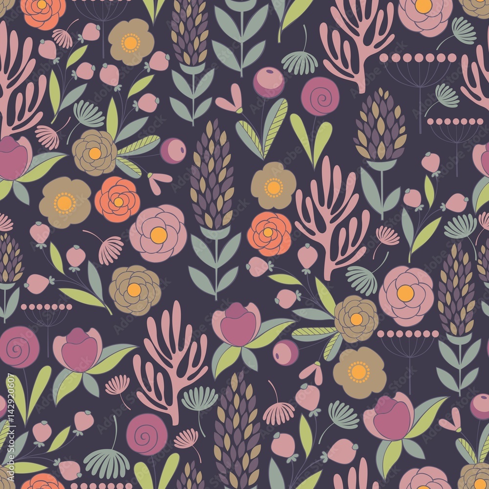 Stylized flowers. Vector seamless pattern for design and decoration Stylized flowers. Vector seamless pattern for design and decoration