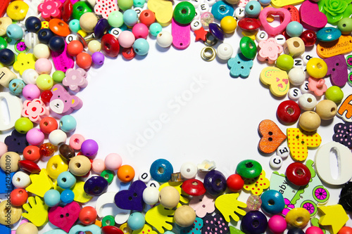 Beads Background. Retro Top View Colorful Bead Heap. child background.