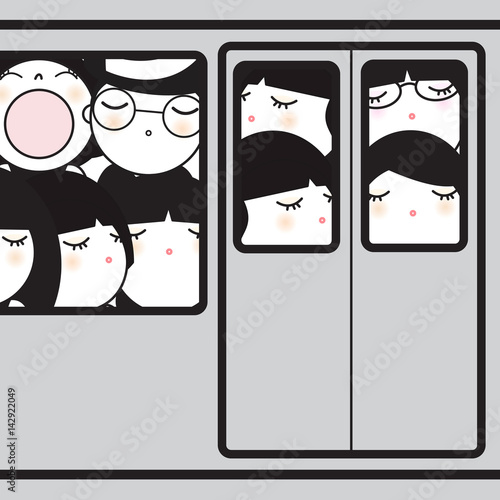 Sleeping Commuters Concept Crad Character illustration