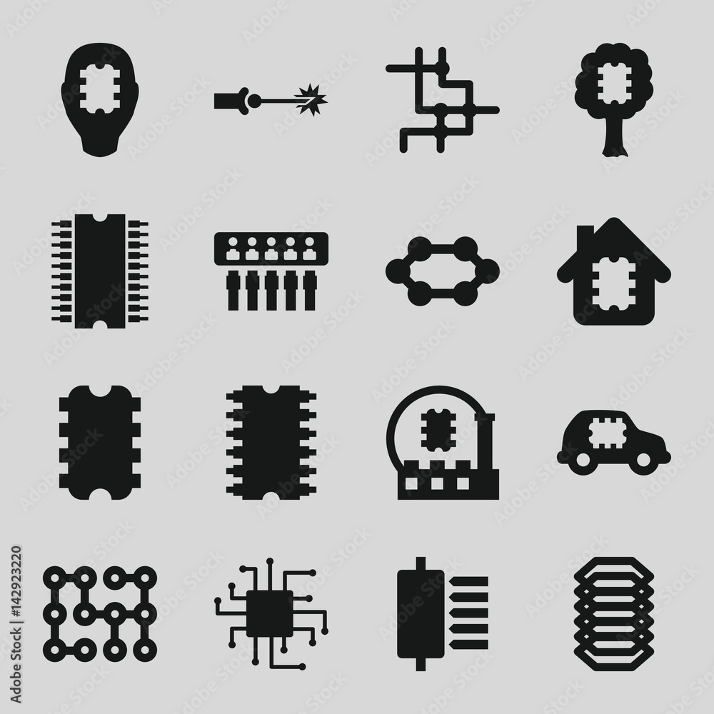 Set of 16 circuit filled icons Set of 16 circuit filled icons
