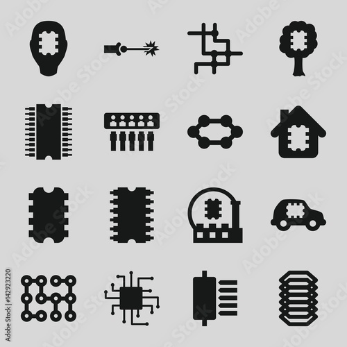 Set of 16 circuit filled icons