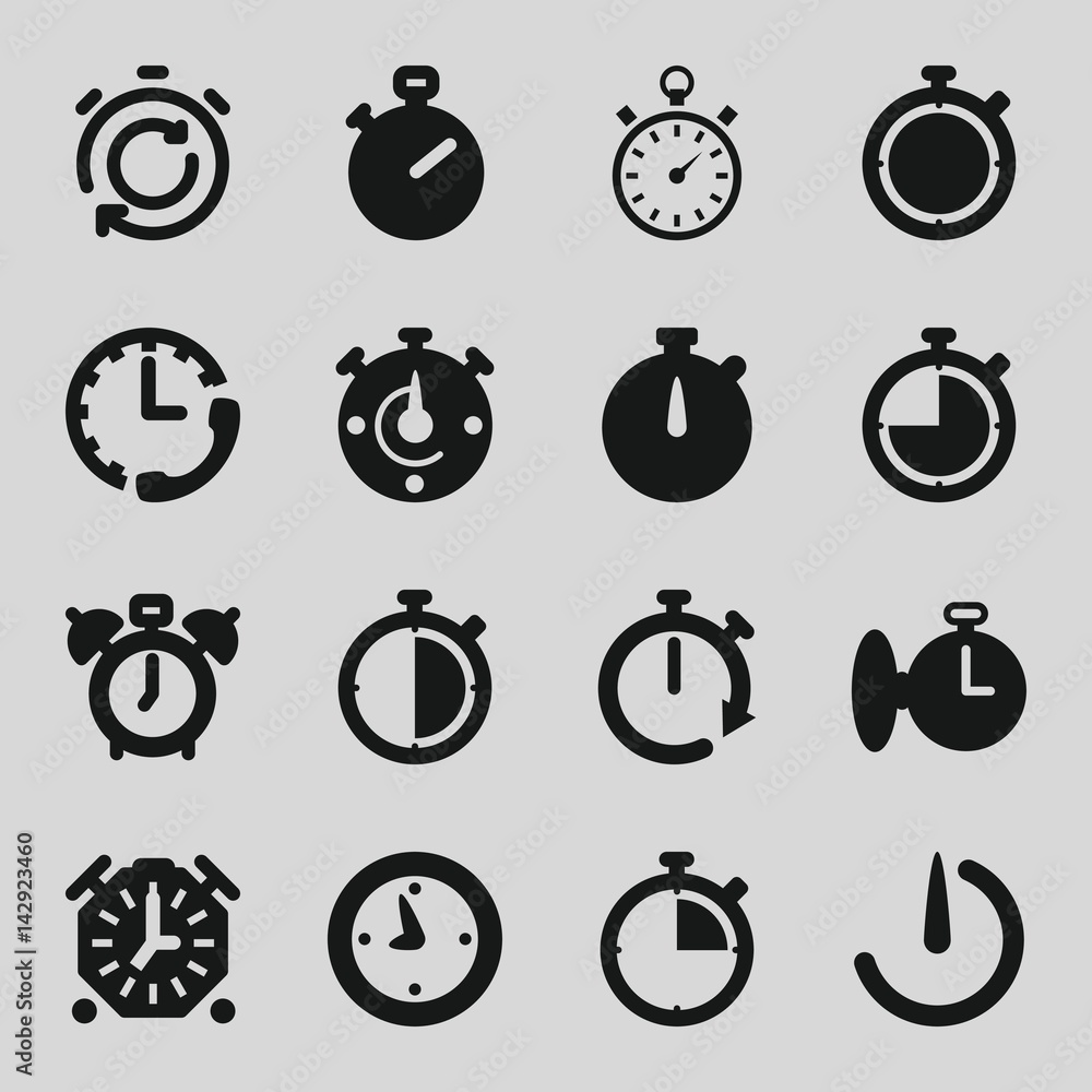 Set of 16 stopwatch filled icons Set of 16 stopwatch filled icons