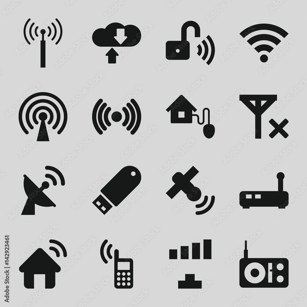 Set of 16 wireless filled icons Set of 16 wireless filled icons