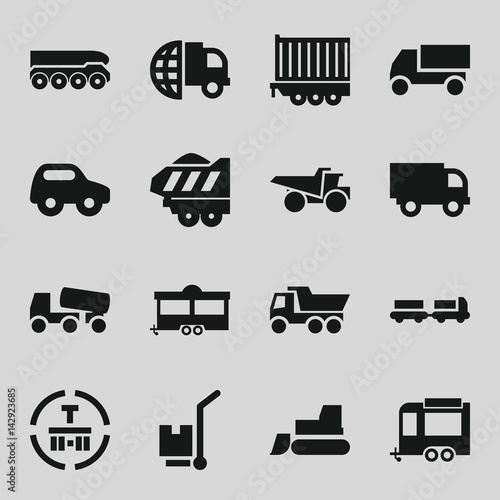 Set of 16 truck filled icons