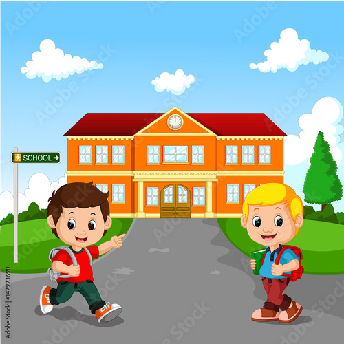 Little boy going to school