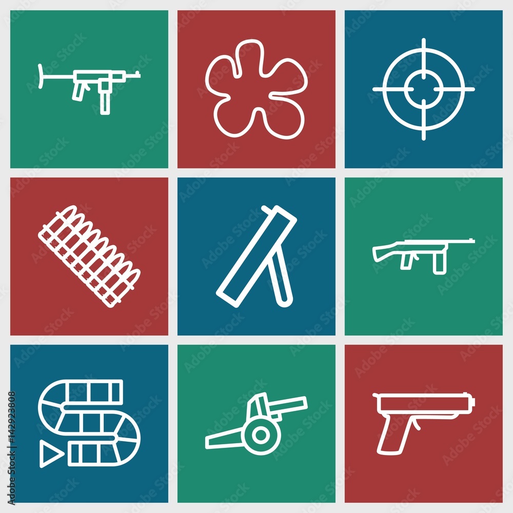 Set of 9 gun outline icons Set of 9 gun outline icons