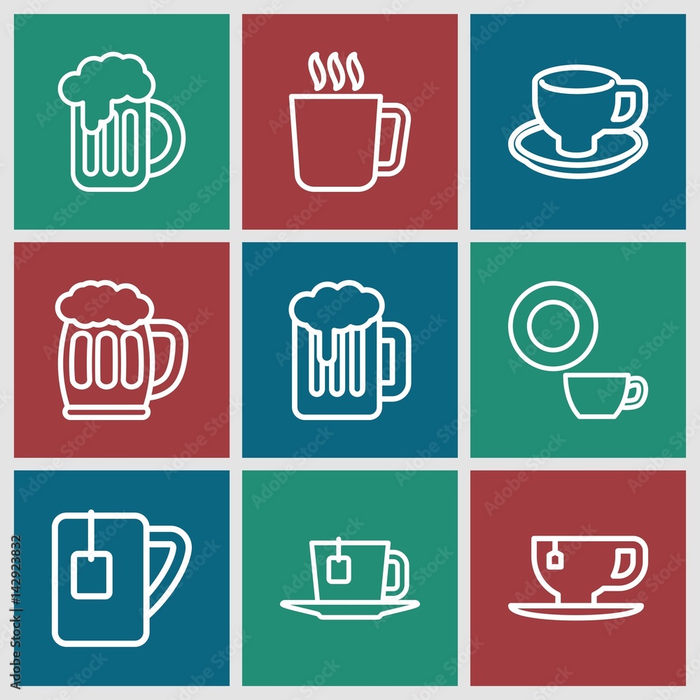Set of 9 mug outline icons Set of 9 mug outline icons