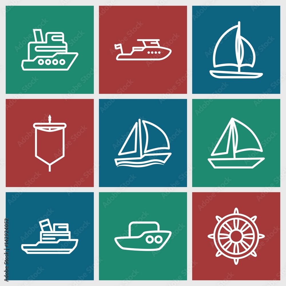 Set of 9 sail outline icons Set of 9 sail outline icons