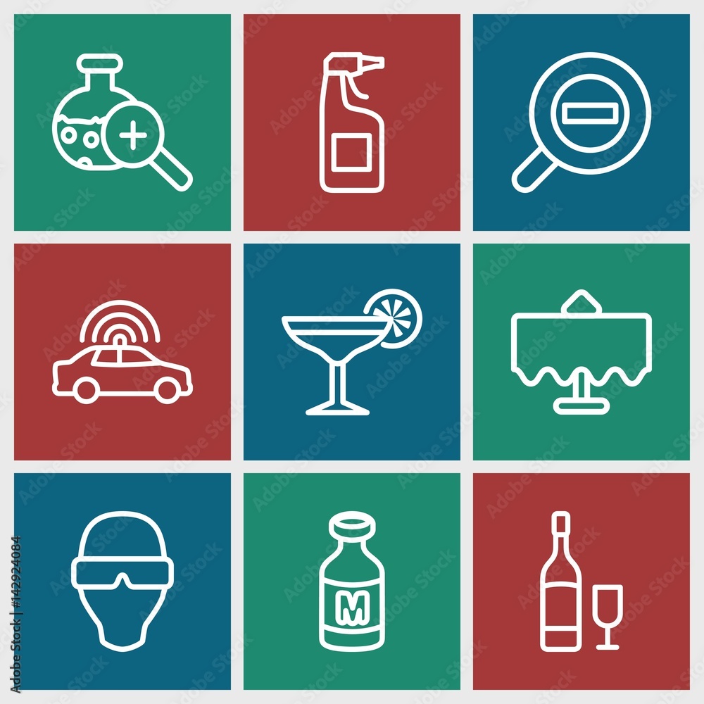 Set of 9 glass outline icons Set of 9 glass outline icons