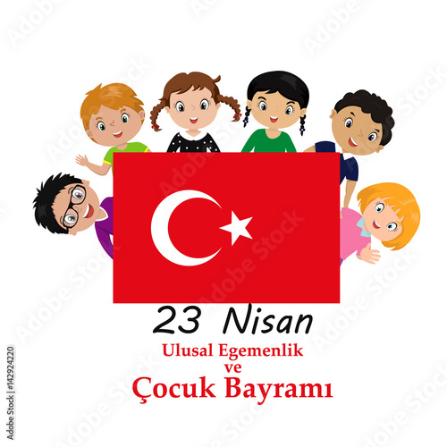 vector illustration of the cocuk baryrami 23 nisan , translation: Turkish April 23 National Sovereignty and Children's Day, graphic design to the Turkish holiday, kids icon, children logo photo