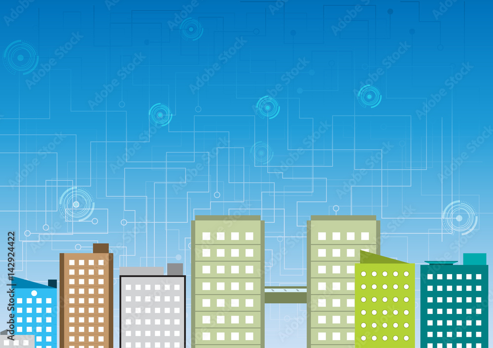 Smart city with network connection vector illustration