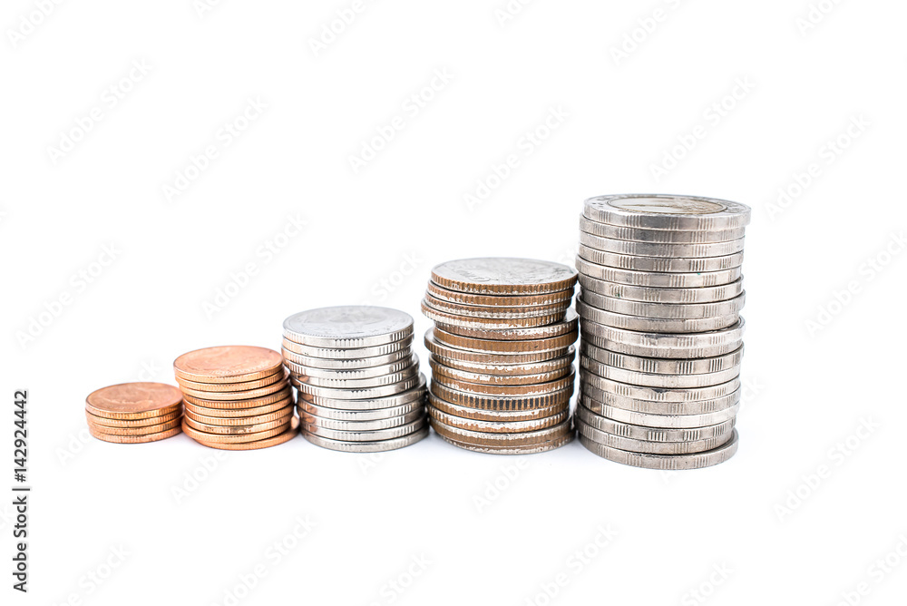 Coin stacks on a white background Coin stacks on a white background