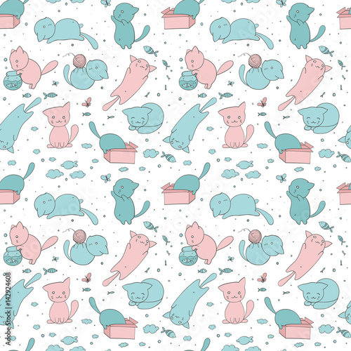 seamless pattern with cute kittens