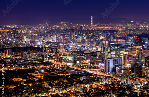 Korea,Seoul city skyline at night.