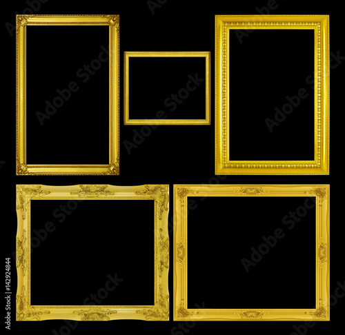 Golden frame isolated on the black background