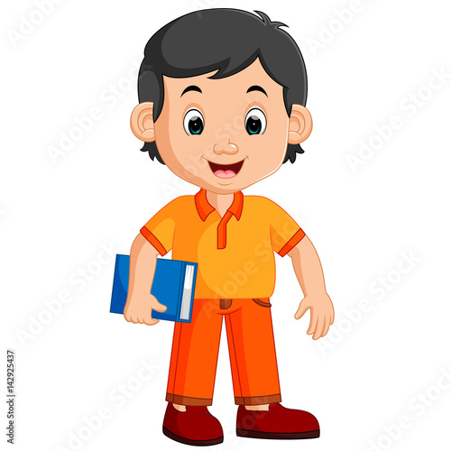 cute boy carrying book cartoon