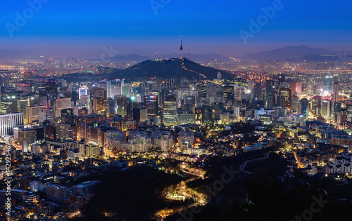 Korea,Seoul city and namsan tower  at night.