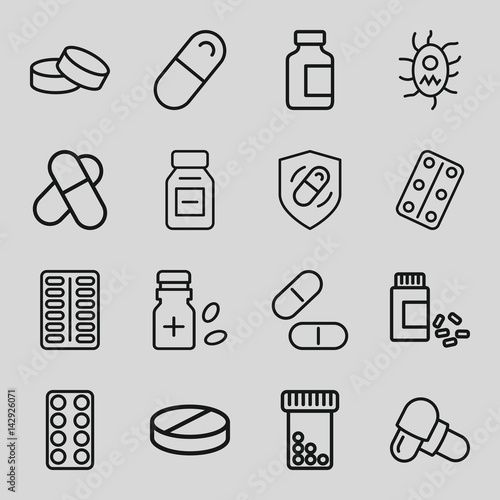 Set of 16 pill outline icons