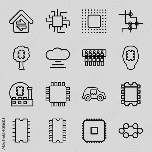 Set of 16 circuit outline icons