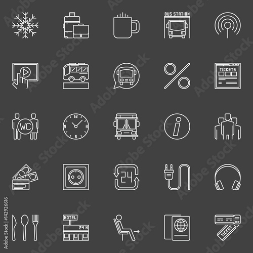 Bus travel outline icons
