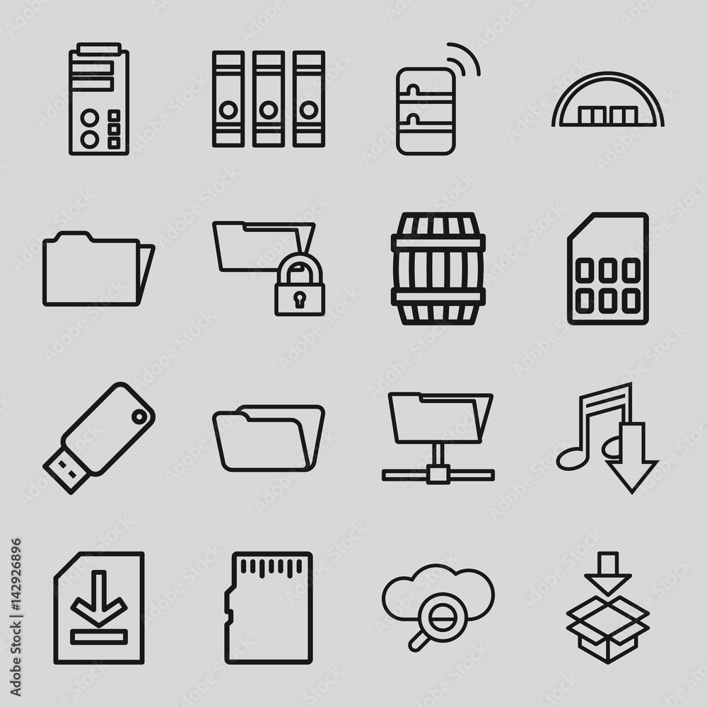Set of 16 storage outline icons