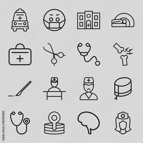 Set of 16 doctor outline icons