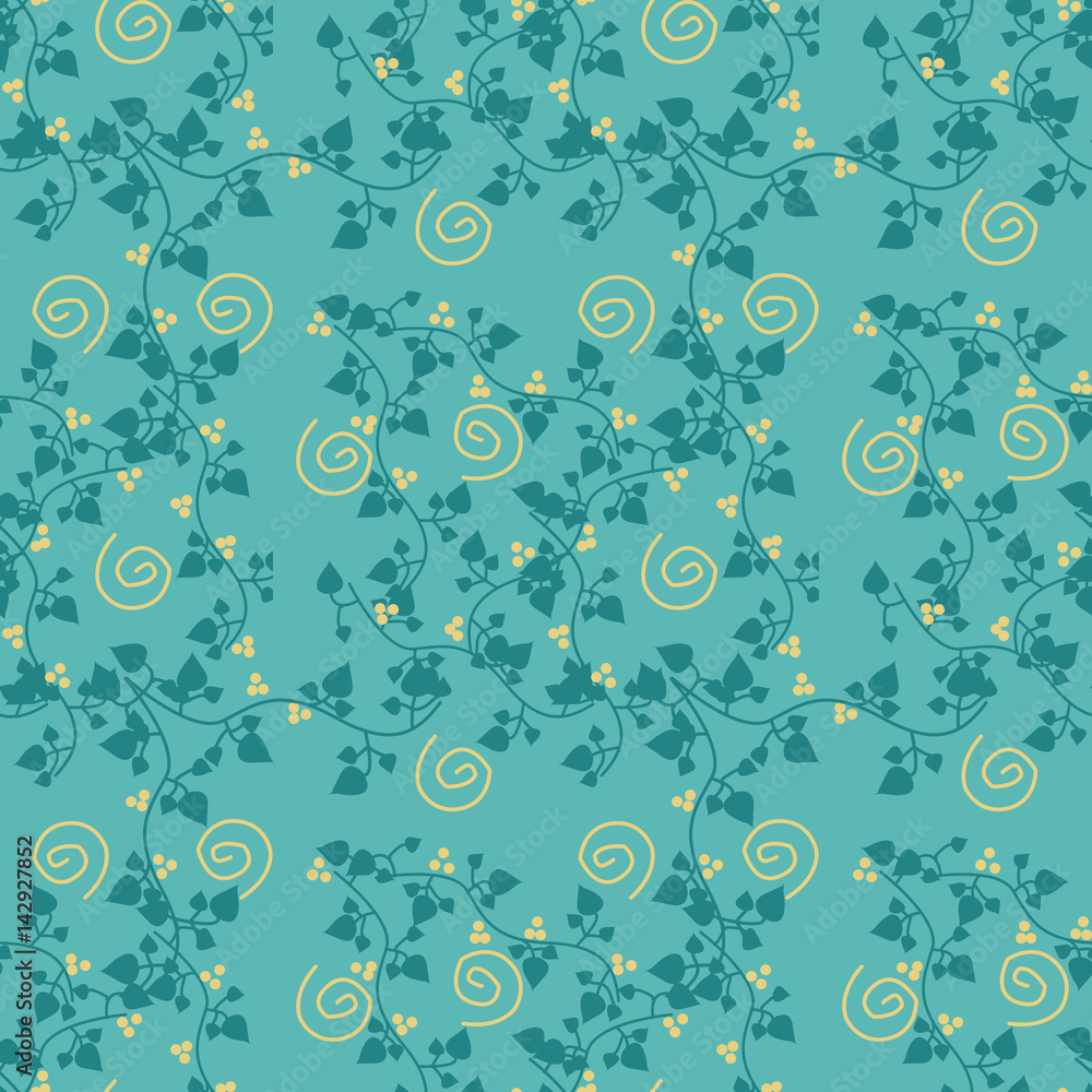 pattern con foglioline e spirali su sfondo azzurro pattern con foglioline e spirali su sfondo azzurro