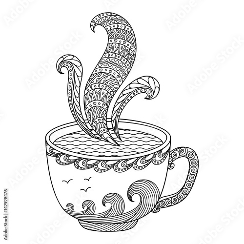  Black and white decorative cup of tea.