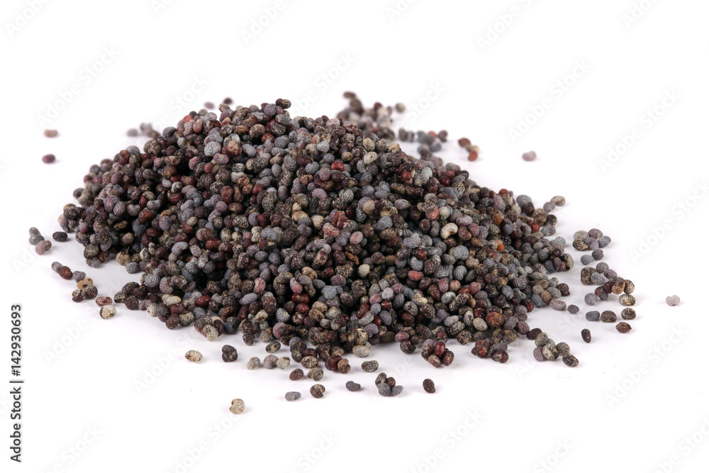 heap of poppy seeds isolated on white background heap of poppy seeds isolated on white background