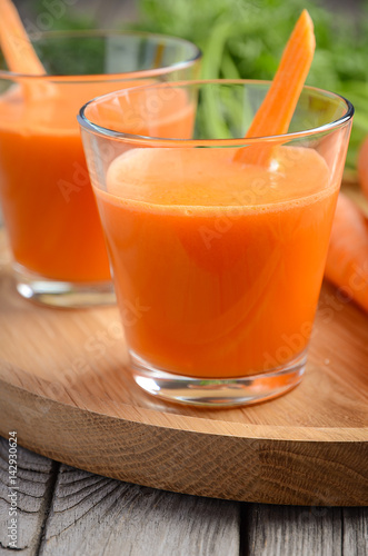 Fresh carrot juice, selective focus