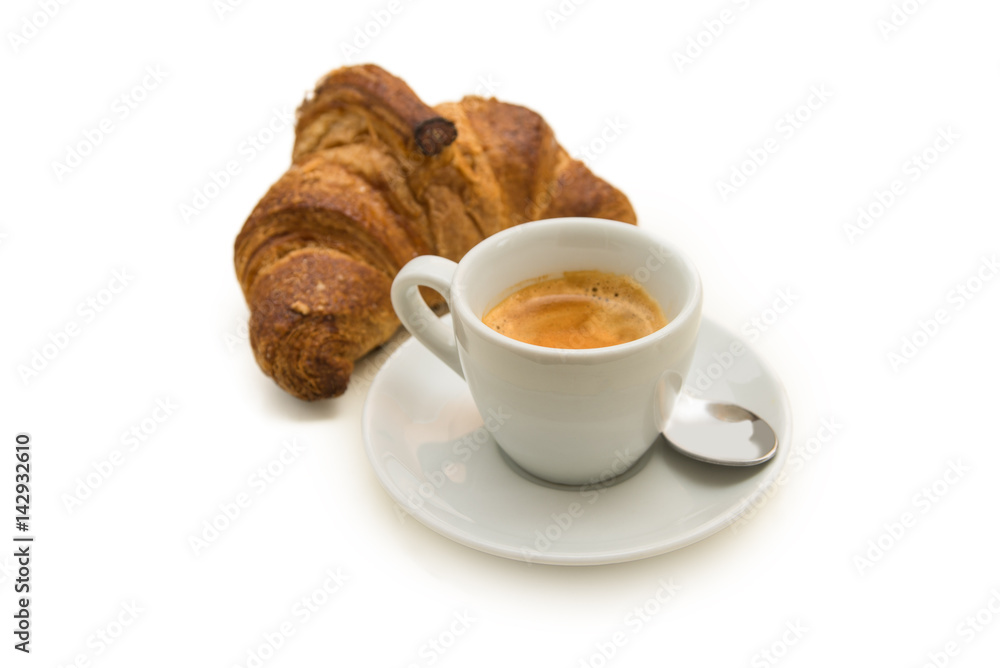 Tazzina di caffè espresso e cornetto Stock Photo | Adobe Stock