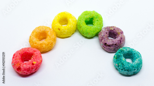 Closeup of Fruit Cereal in Rainbow Shape